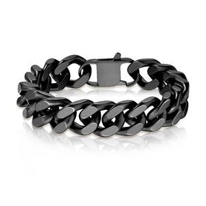 Matte Black Stainless Steel Square Curb Chain Bracelet